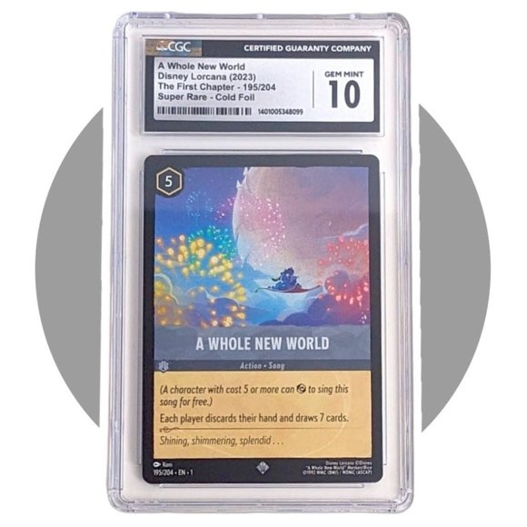 Aladdin Disney Lorcana Card: A Whole New World 195/204, Foil, Graded, CGC 10